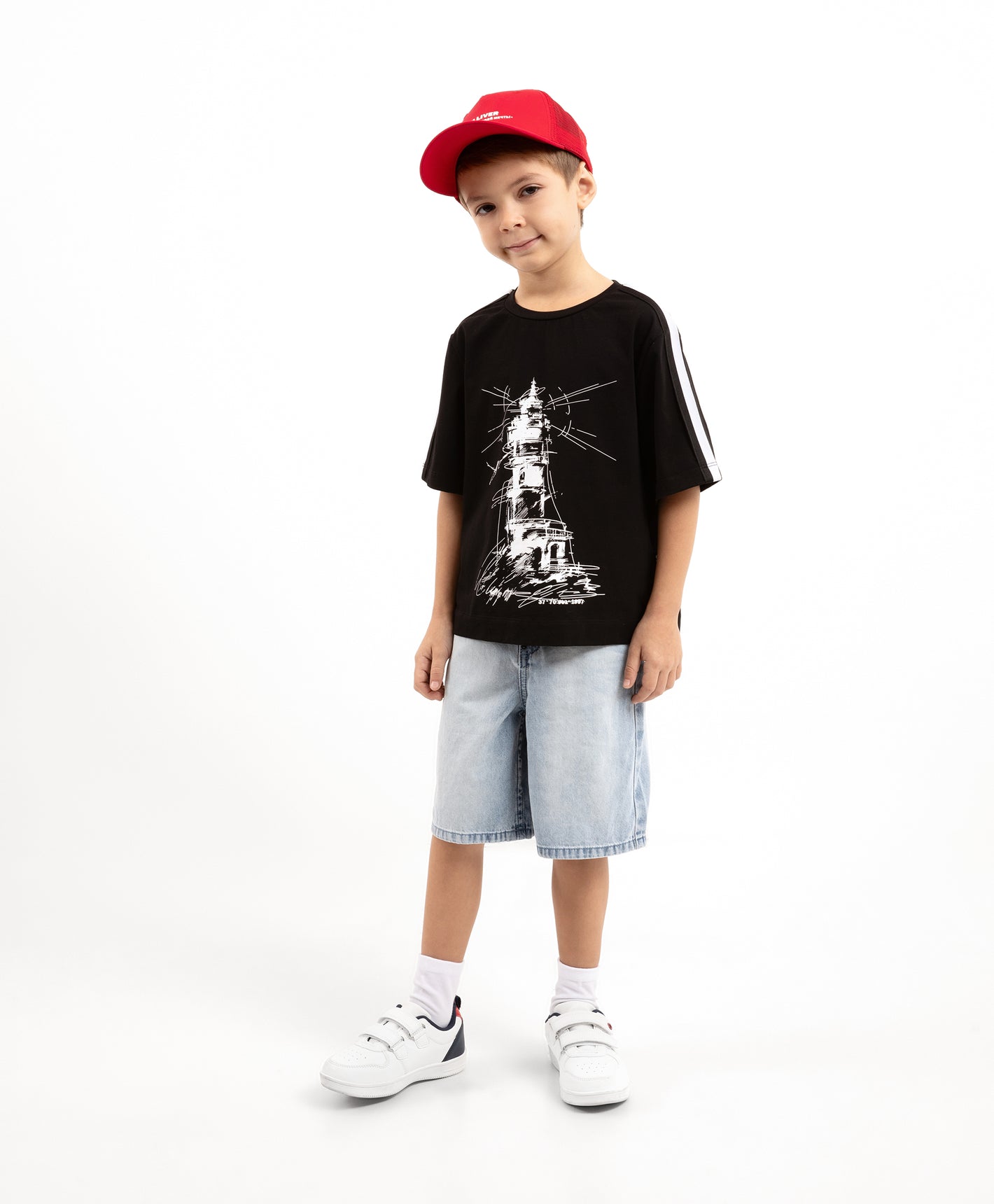 Gulliver Black Short Sleeve T-shirt with Lighthouse Print for Boy Mini-Lighthouse
