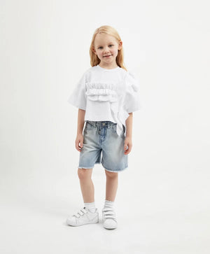 Gulliver Cropped Oversized T-Shirt with Asymmetric Decor for Girl Mini-Smoothie