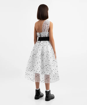 Gulliver White Asymmetric Sequin Dress with Belt for Girls