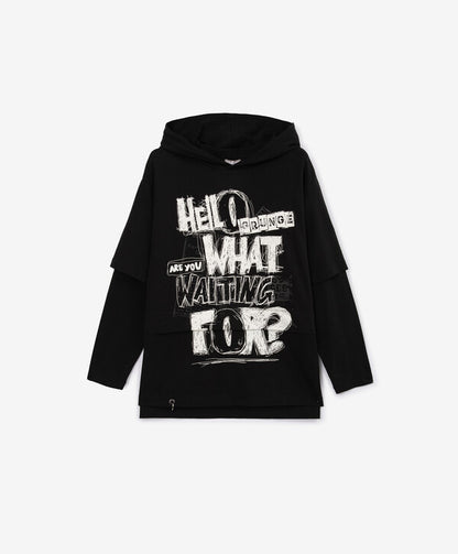 Gulliver Black Sweatshirt with Faux Layering Effect for Boys