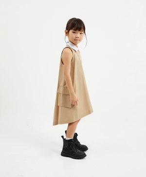 Gulliver Beige Cotton A Line Sleeveless Dress for Girl Mini-Ecuador