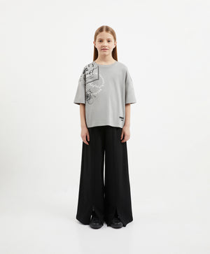 Gulliver Gray Oversized Mercerized Interlock T-Shirt Girl Junior-Arboretum