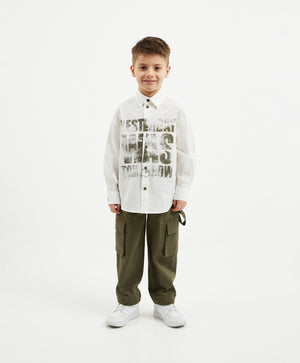 Gulliver White Poplin Shirt with Crushed Effect for Boy Mini-Expedition