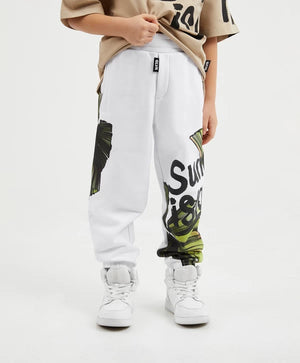 Gulliver White Knitted Jogger Pants with Asymmetrical Print for Girl Mini-Ecuador