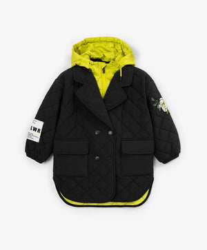 Gulliver Quilted Black Mid-Season Coat with Detachable Hooded Bib