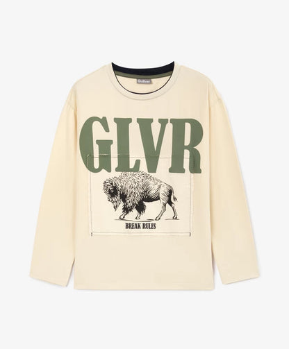 Gulliver Milk White Jersey Long sleeve with Print & Patch for Boys