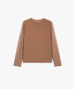 Gulliver Brown Mesh & Jersey Long-Sleeve Top for Girls