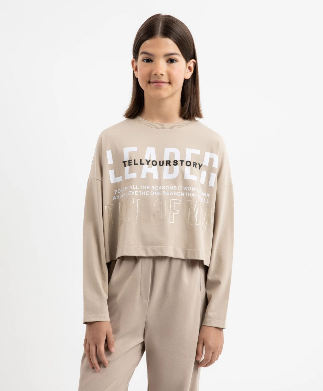 Gulliver Beige Cropped Long Sleeve with Graphic Text for Girls