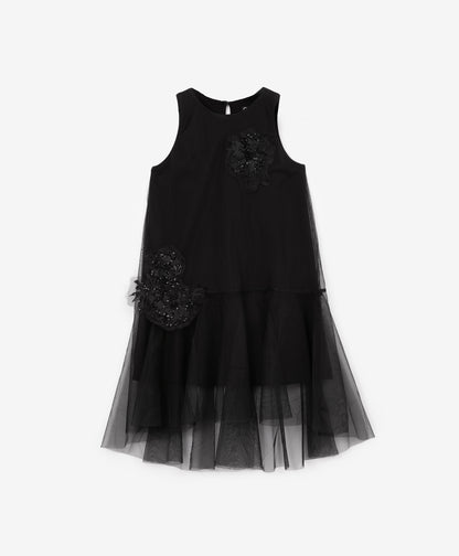 Gulliver Girls Black A-Line Knit Dress with Floral Sequin Décor - Rose Quartz