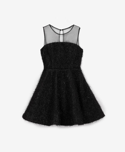 Gulliver Girls Fitted Black Dress with Textured and Mesh - Rose Quartz