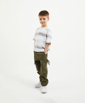 Gulliver White Striped Short Sleeve T-shirt for Boy Mini-Expedition