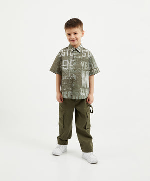 Gulliver Khaki Short-Sleeve Shirt with Print for Boy Mini