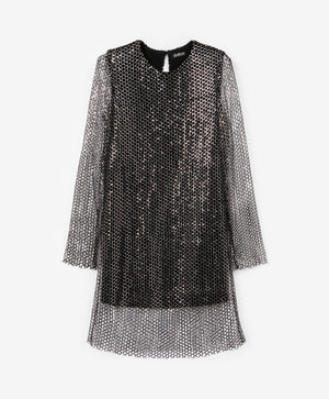 Gulliver Girls Black Long-Sleeve Knit Dress with Sequin Mesh Overlay- Rose Quartz