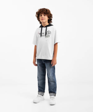 Gulliver White Hooded Short Sleeve T-shirts for Boys Junior-Transit