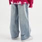 Gulliver Light Blue Wide Leg Denim Pants with Elastic Waist for Girl Mini-Smoothie