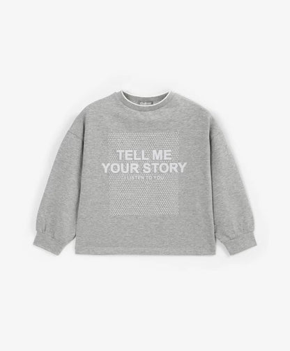 Gulliver Gray Long Sleeve T-Shirt with Decorative Accents for Girls