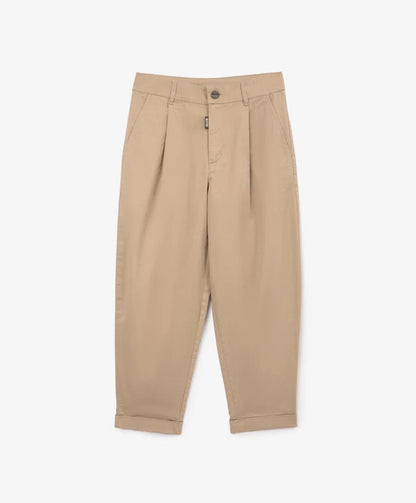 Gulliver Beige Tapered Twill Pants with Cuffed Hems for Boy Junior-Decoupage
