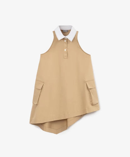 Gulliver Beige Cotton A Line Sleeveless Dress for Girl Mini-Ecuador