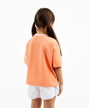 Gulliver Oversized Coral T-Shirt with Embossed Decor for Girl Mini-Court