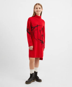 Gulliver Red Knit Dress with Long Sleeves for Girls