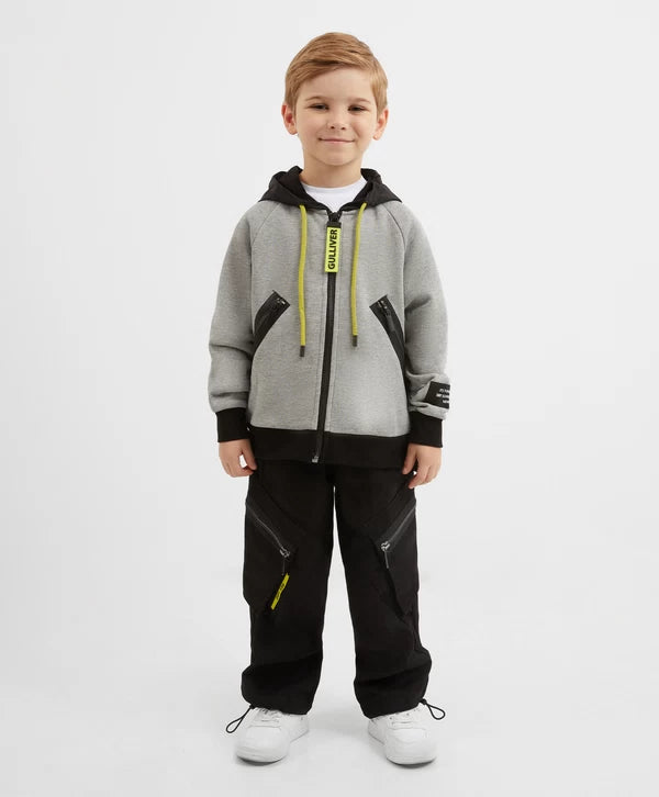 Gulliver Black Textile Pants with Zipper Pockets for Boys