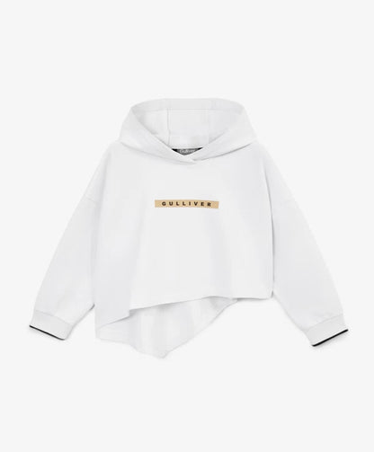 Gulliver  White Oversized Hoodie with Uneven Hemline for Girl Mini-Ecuador
