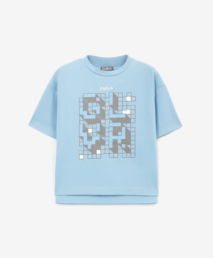 Gulliver Light Blue Short Sleeve T-shirts for Boy Mini -Pixels