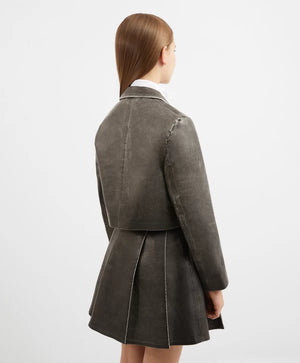 Gulliver Cropped Vintage Gray Eco-Leather Blazer for Girls