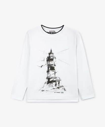 Gulliver White Long-Sleeve T-Shirt with Print for Boy Mini-Lighthouse