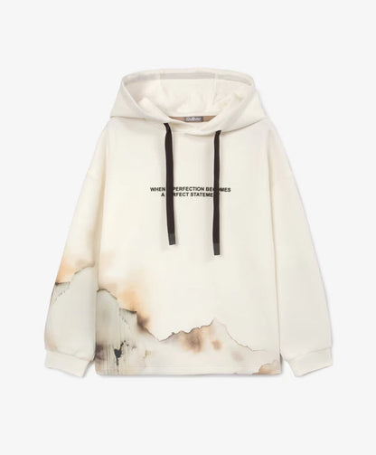 Gulliver Milky White Hoodie with Asymmetric Print for Boy Junior-Decoupage