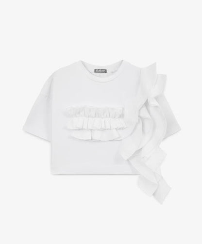 Gulliver Cropped Oversized T-Shirt with Asymmetric Decor for Girl Mini-Smoothie