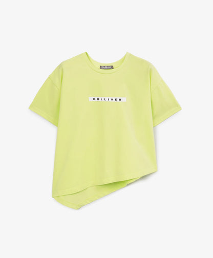 Gulliver Oversized Asymmetrical Lime Green Short Sleeve T-Shirt for Girl Mini-Ecuador