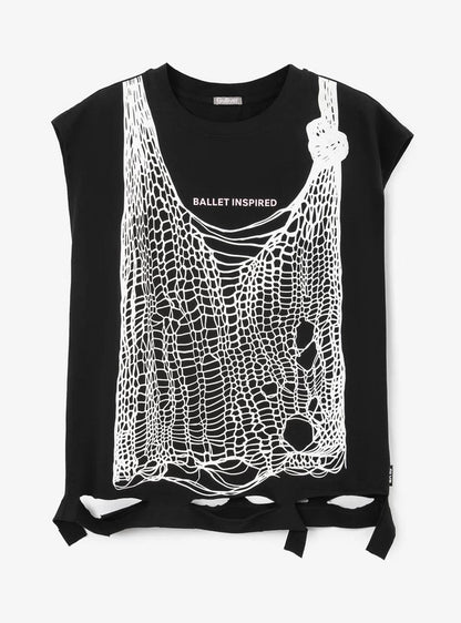 Gulliver Black Knit Tank Top with Destroy Effect for Girl Junior-Ballet