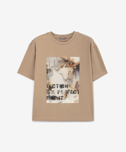Gulliver Beige Relaxed Fit Short Sleeve T-Shirt for Boy Junior-Decoupage