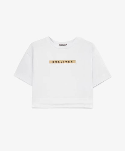 Gulliver Cropped Oversized White Short Sleeve T-Shirt for Girl Mini-Ecuador