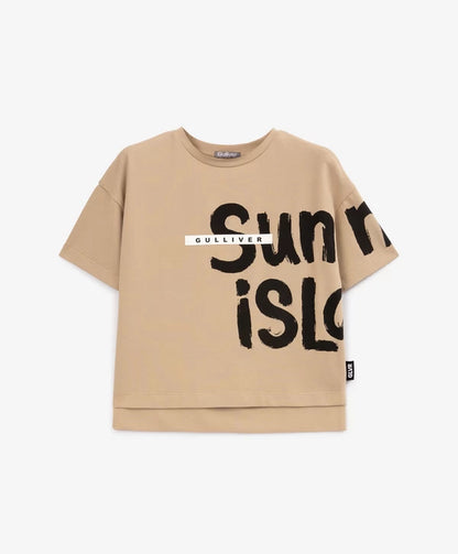 Gulliver Oversized Short-Sleeve Beige T-Shirt Girl Mini-Ecuador