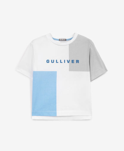 Gulliver White Short Sleeve T-Shirt with Print for Boy Mini-Pixels