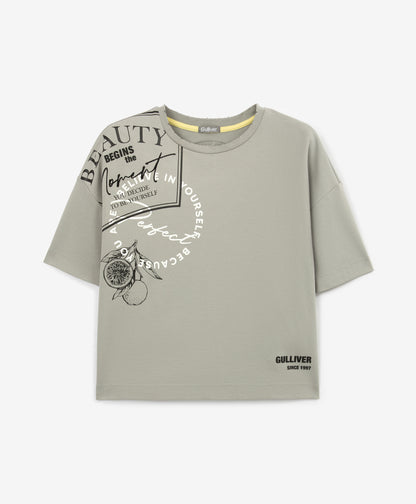 Gulliver Gray Oversized Mercerized Interlock T-Shirt Girl Junior-Arboretum