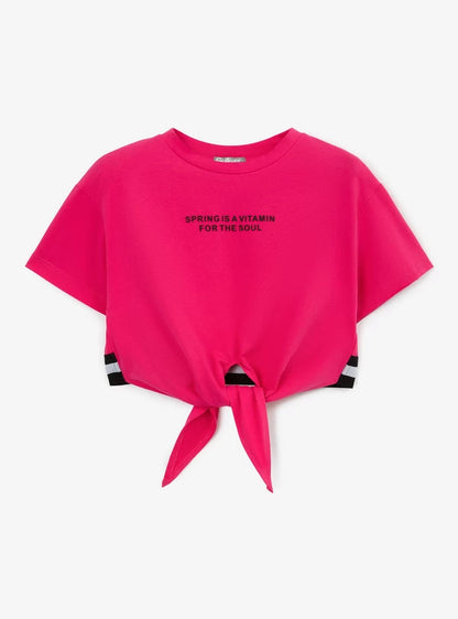 Gulliver Cropped Short-Sleeve T-Shirt with Front Knot for Girl Mini-Smoothie