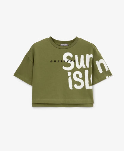 Gulliver Green Cropped Oversized T-Shirt for Girl Mini-Ecuador