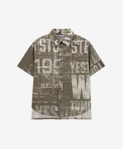 Gulliver Khaki Short-Sleeve Shirt with Print for Boy Mini