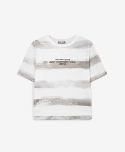 Gulliver White Striped Short Sleeve T-shirt for Boy Mini-Expedition