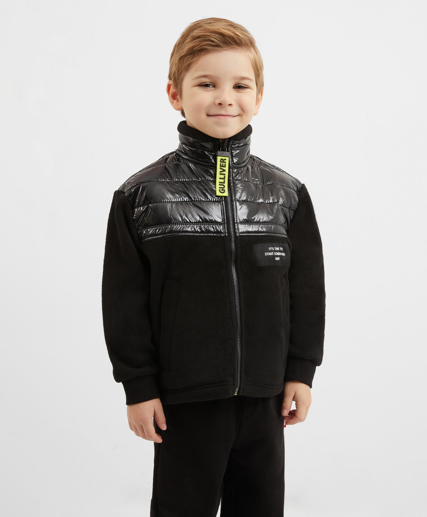 Gulliver Black Fleece Hoodie with Shiny Shell Detailing for Boys