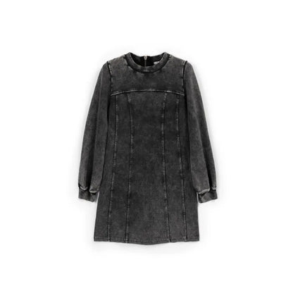 Gulliver Girls' Gray Long-Sleeve French Terry Dress with Washed Effect